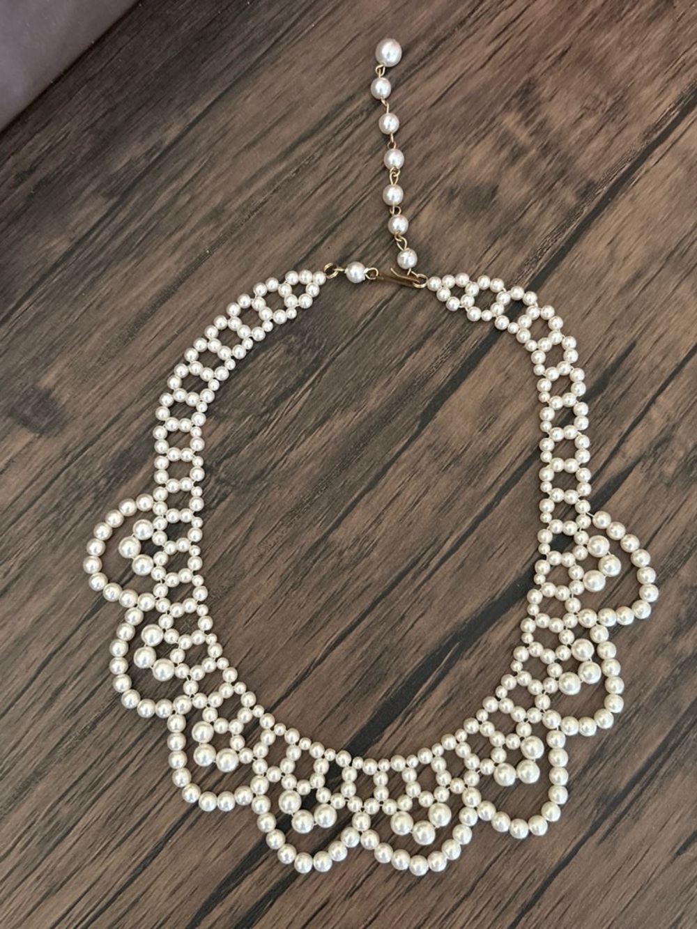 Vintage Pearl Lace Statement Necklace - White Pearls